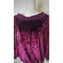 Load image into Gallery viewer, Moody Burgundy Velvet Boat Neck Pullover Top Balloon Sleeves Women's Small