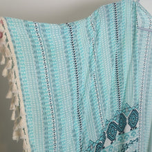 Load image into Gallery viewer, Beachy Aztec Turquoise Open Front Cardigan Tassels One Size Women's