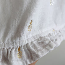 Load image into Gallery viewer, Shimmering Pineapple Novelty Pop Over Cropped Top Ruffles Women's Size M