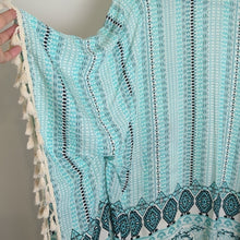 Load image into Gallery viewer, Beachy Aztec Turquoise Open Front Cardigan Tassels One Size Women's