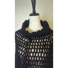 Load image into Gallery viewer, Fairy Grunge Black Open Knit Fringe Poncho Women's Medium