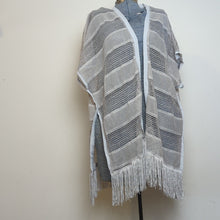 Load image into Gallery viewer, Boho Poncho Beach Cover up Knit & Netting Stripes Western Fringe One Size