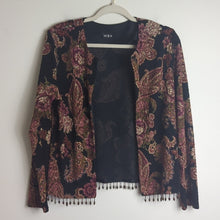 Load image into Gallery viewer, Whimsigoth Cardigan/Jacket Floral Paisley Animal Print Background Jewel Tasseled