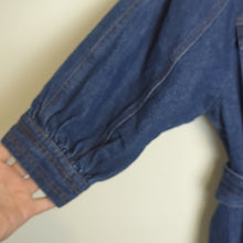 Load image into Gallery viewer, NWOT L'atiste Trench Jean Jacket Abstract Buttons Puff Sleeves Women's Medium