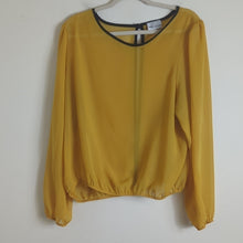 Load image into Gallery viewer, Mustard Yellow Pop-Over Sheer Blouse Peekaboo Back Mustard Yellow