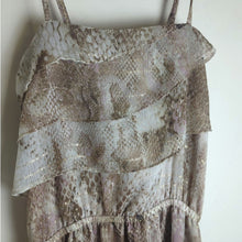 Load image into Gallery viewer, Whimsical Fairycore Maxi Dress Gold Shimmer Asymmetrical Ruffles Women's M