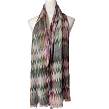 Load image into Gallery viewer, Boho Chic Meets Fairygrunge Chevron Artsy Oversized Scarf Soft with Fringe