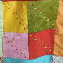 Load image into Gallery viewer, Crazy Quilt Large Rare Vintage Patchwork Quilt Embroidered Gold Satin Back 58x88