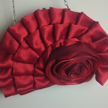 Load image into Gallery viewer, Holiday Red Evening Bag Roset Ruffle Metal Strap Kiss Lock Holiday
