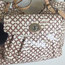 Load image into Gallery viewer, Coach "Leah" Coated Canvas Hobo Large Crossbody Tote Bag Two Bag Charms
