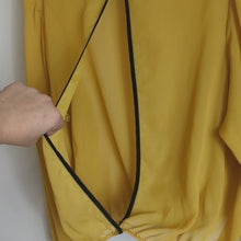 Load image into Gallery viewer, Mustard Yellow Pop-Over Sheer Blouse Peekaboo Back Mustard Yellow
