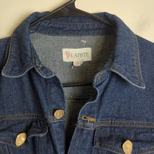 Load image into Gallery viewer, NWOT L'atiste Trench Jean Jacket Abstract Buttons Puff Sleeves Women's Medium
