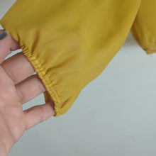 Load image into Gallery viewer, Mustard Yellow Pop-Over Sheer Blouse Peekaboo Back Mustard Yellow
