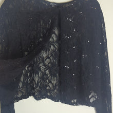 Load image into Gallery viewer, Vintage USA Dead Stock 90s /Y2K Black Lace Sequence Cropped Cardigan Size XL
