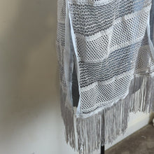 Load image into Gallery viewer, Boho Poncho Beach Cover up Knit &amp; Netting Stripes Western Fringe One Size
