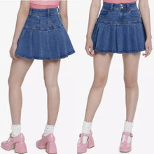 Load image into Gallery viewer, Preppy-Goth Denim Tennis Mini Skirt Pleated Pockets Size Medium
