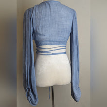 Load image into Gallery viewer, Festival Long Balloon Sleeve Wrap Crop Top Gauzy Knit Women's Size S
