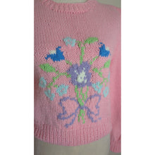 Load image into Gallery viewer, Vintage Cropped Hand Knit Sweater Balloon Sleeves Floral Design Women&#39;s Small
