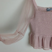 Load image into Gallery viewer, Arura Babydoll Smocked Top with Balloon Netting Sleeves Women's XL
