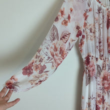 Load image into Gallery viewer, Maxi Floral Semi-Sheer Boho Chic Ruffled Smocked Dress Women's Size 6
