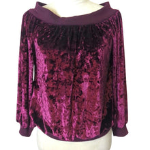 Load image into Gallery viewer, Moody Burgundy Velvet Boat Neck Pullover Top Balloon Sleeves Women's Small
