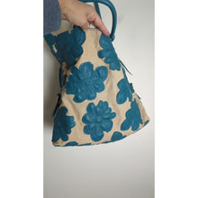 Load image into Gallery viewer, Large Turquoise Big Buddha Tan Canvas Floral Patchwork Tote Shoulder Bag
