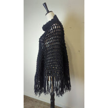 Load image into Gallery viewer, Fairy Grunge Black Open Knit Fringe Poncho Women's Medium
