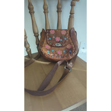 Load image into Gallery viewer, Vintage Hand-Tooled Painted Crossbody Bag 70's Hippie Boho Purse
