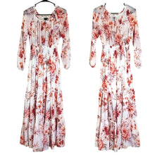 Load image into Gallery viewer, Maxi Floral Semi-Sheer Boho Chic Ruffled Smocked Dress Women's Size 6
