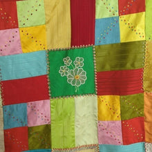 Load image into Gallery viewer, Crazy Quilt Large Rare Vintage Patchwork Quilt Embroidered Gold Satin Back 58x88
