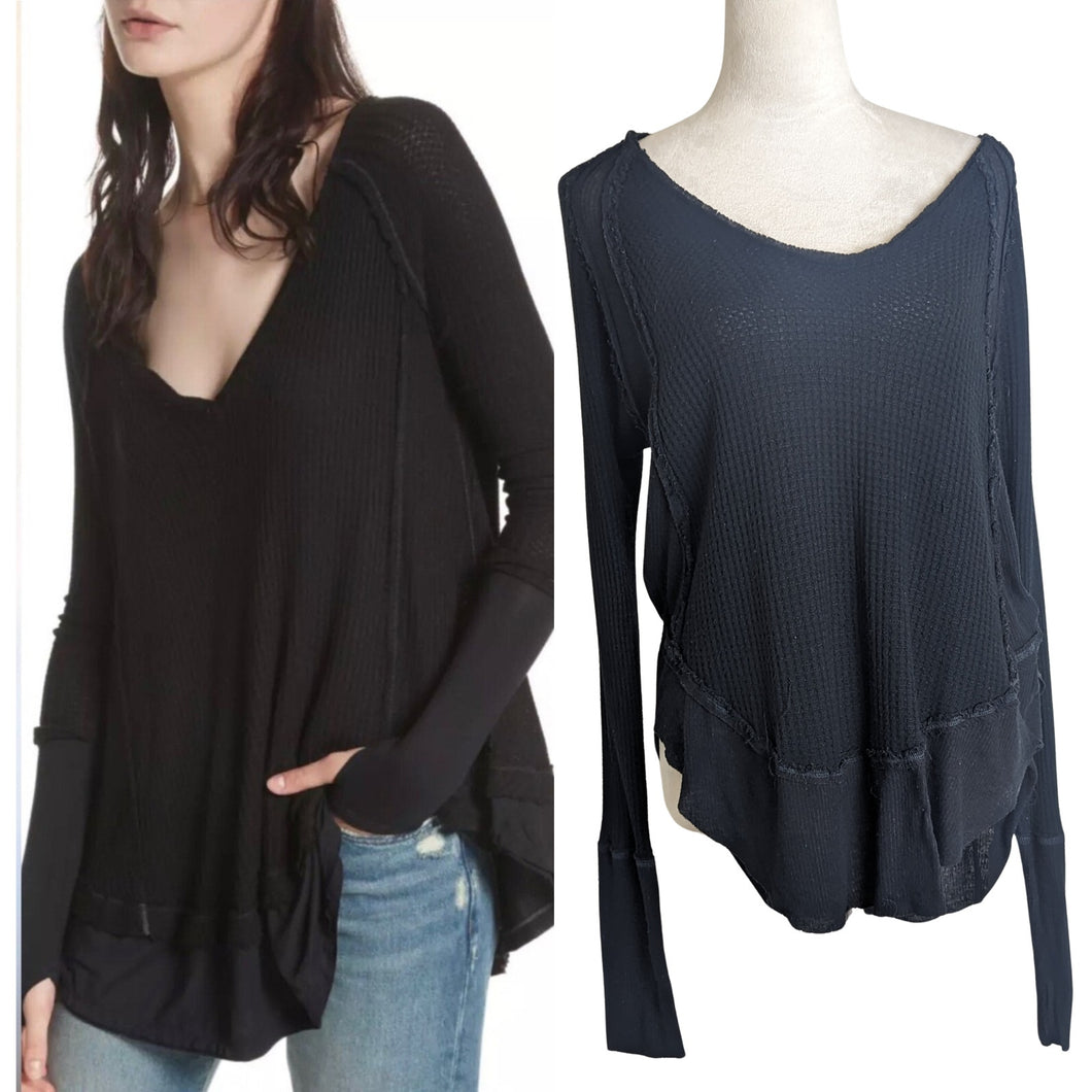 We The Free Slouchy Raw Seam Waffle Knit Pullover Top Women's Small