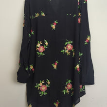 Load image into Gallery viewer, NWOT Colorful Floral Embroidered Black Semi Sheer Shirt Dress Tunic 2X
