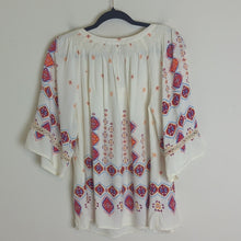 Load image into Gallery viewer, Boho Lightweight Pull Over Top With Crochet Lace Smocked Details Medium
