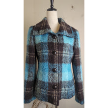 Load image into Gallery viewer, Vintage Mod Mohair Silk Wool Teal &amp; Brown Plaid Lined Jacket Women&#39;s Size 8

