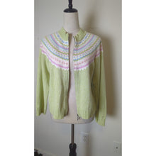 Load image into Gallery viewer, Vintage Spring Green Fair Isle Cotton Soft Girl Full-Zip Cardigan Sweater PL
