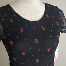 Load image into Gallery viewer, NWT Y2K Vibe Rose Print Stretch Sheer Black Mesh Sleeves Medium*
