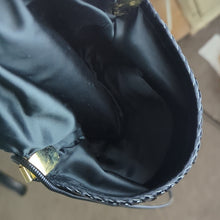 Load image into Gallery viewer, Vintage 80&#39;s Slinky Black Crossbody Purse With Art Deco Accents
