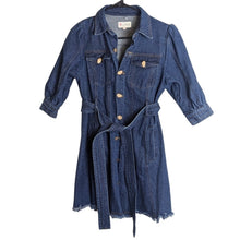 Load image into Gallery viewer, NWOT L'atiste Trench Jean Jacket Abstract Buttons Puff Sleeves Women's Medium
