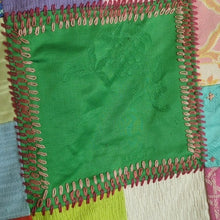 Load image into Gallery viewer, Crazy Quilt Large Rare Vintage Patchwork Quilt Embroidered Gold Satin Back 58x88
