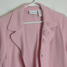 Load image into Gallery viewer, VINTAGE Alfred Dunner Pink 100% Felt Wool Jacket Crochet Flowers  Women&#39;s Large
