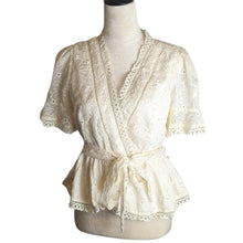 Load image into Gallery viewer, Lulus Coquette Eyelet Lace Embroidered Ruffed Top With Belt Meduim
