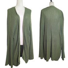 Load image into Gallery viewer, Autumn Green Long Line Slouchy Cardigan Ladder Knit Wide Sleeves Women&#39;s L
