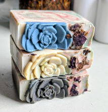 Load image into Gallery viewer, Joy! 4.5 oz Handcrafted Goat Milk &amp; Tallow Soap with Geranium and Peppermint Essential Oil
