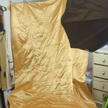 Load image into Gallery viewer, Crazy Quilt Large Rare Vintage Patchwork Quilt Embroidered Gold Satin Back 58x88
