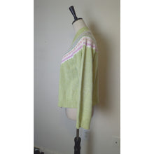Load image into Gallery viewer, Vintage Spring Green Fair Isle Cotton Soft Girl Full-Zip Cardigan Sweater PL
