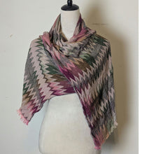 Load image into Gallery viewer, Boho Chic Meets Fairygrunge Chevron Artsy Oversized Scarf  Soft with Fringe
