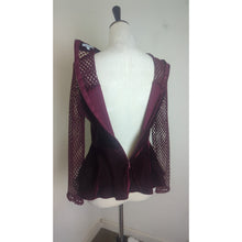 Load image into Gallery viewer, Glam Goth Fishnet Mockneck Red Velvet Peplum Top Large
