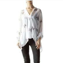 Load image into Gallery viewer, Lola Made in Italy White Butterfly Print Sheer Blouse Size Small
