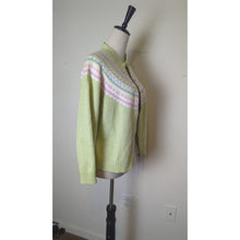 Load image into Gallery viewer, Vintage Spring Green Fair Isle Cotton Soft Girl Full-Zip Cardigan Sweater PL
