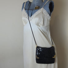 Load image into Gallery viewer, Vintage 80&#39;s Slinky Black Crossbody Purse With Art Deco Accents
